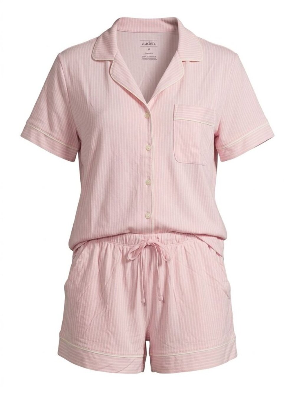 NWT Auden 2 Piece Pajama Set Sz M Pink Stripe Button Front Top & Shorts Classic